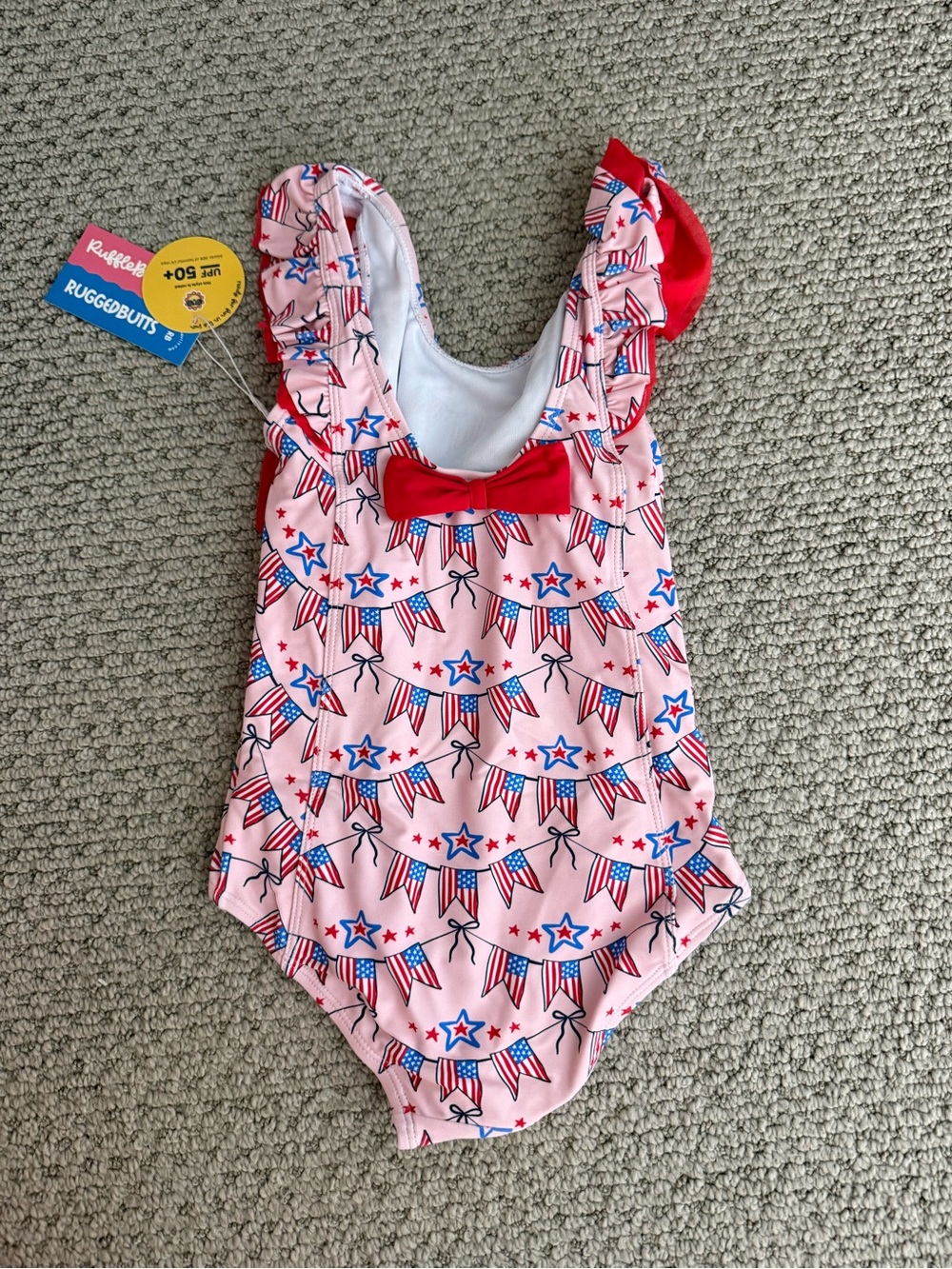 Ruffle Butts Pink Red Blue Patriotic Flag Print One-Piece Swimsuit